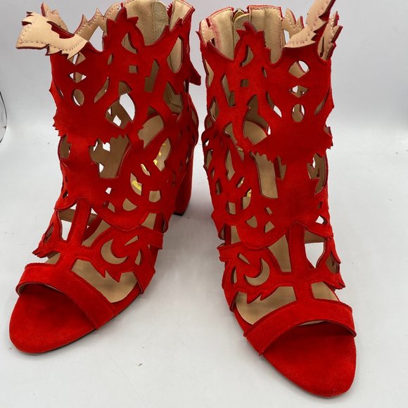 A YDN Red Block Heel Gladiators Strappy Sandal - Picture 4 of 9